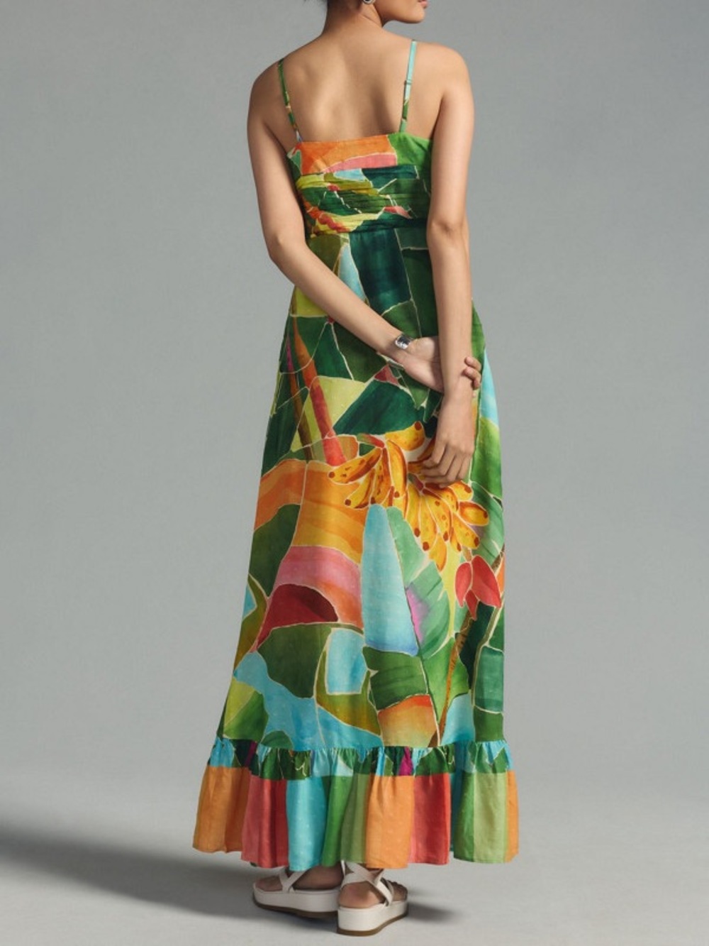 Farm Rio Printed Tropical Leaf Tie-Front Maxi Dress Size S - Picture 5 of 11
